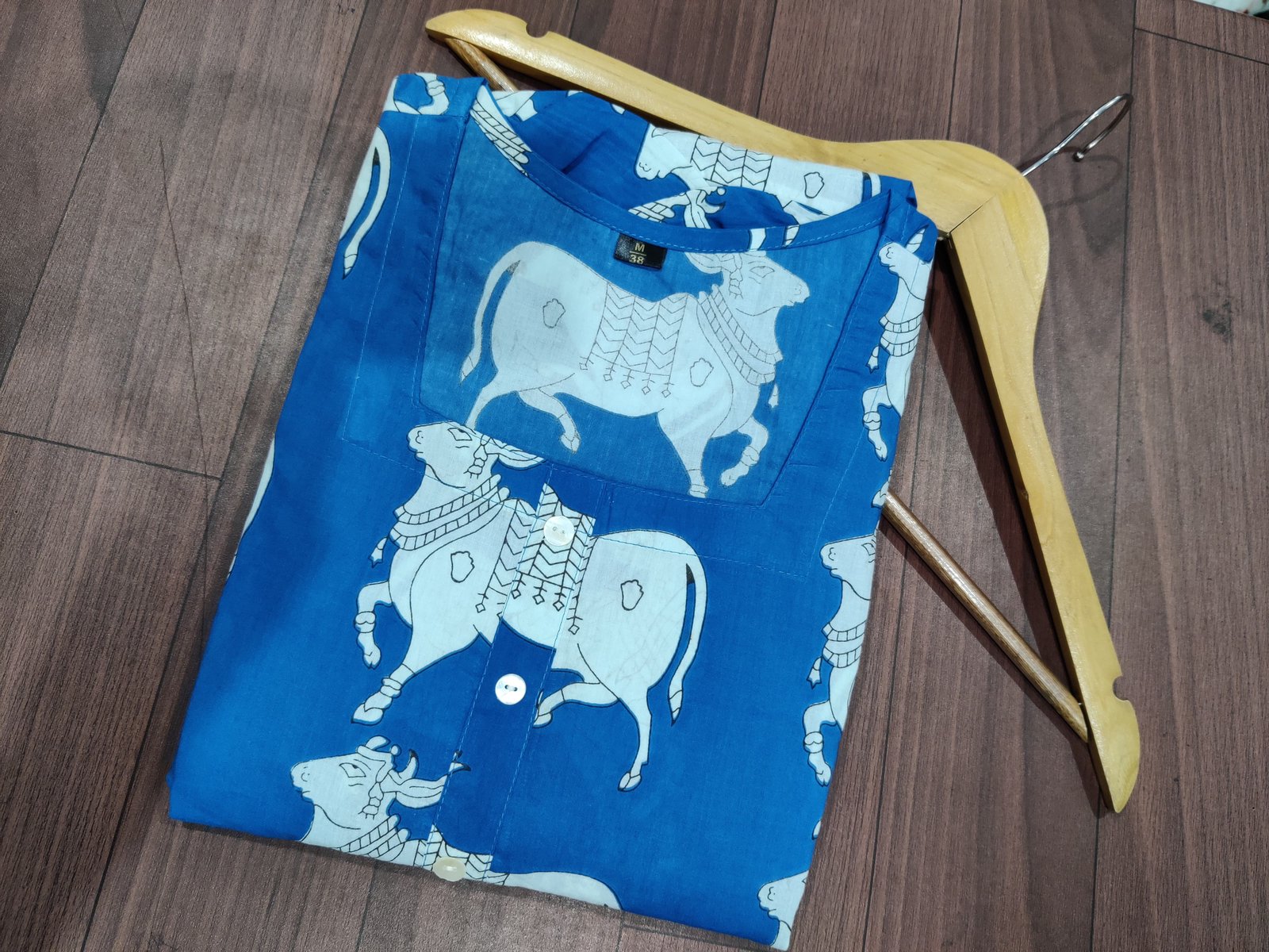 Sky Blue Printed Cotton Midi Gown Dress